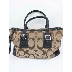 Coach Shoulder Bag Signature Brown Jacquard Handbag Purse Hampton‎